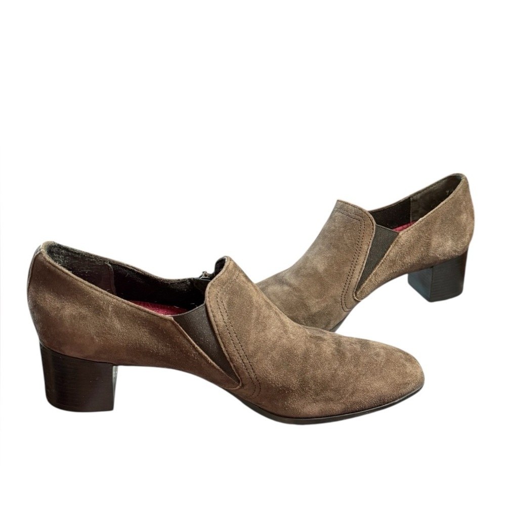 Munro Suede Block Heel Loafers Olive Brown Comfort Shoes 9.5Narrow - Picture 2 of 7